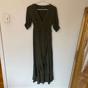 Never worn Express slit dress in deep olive green